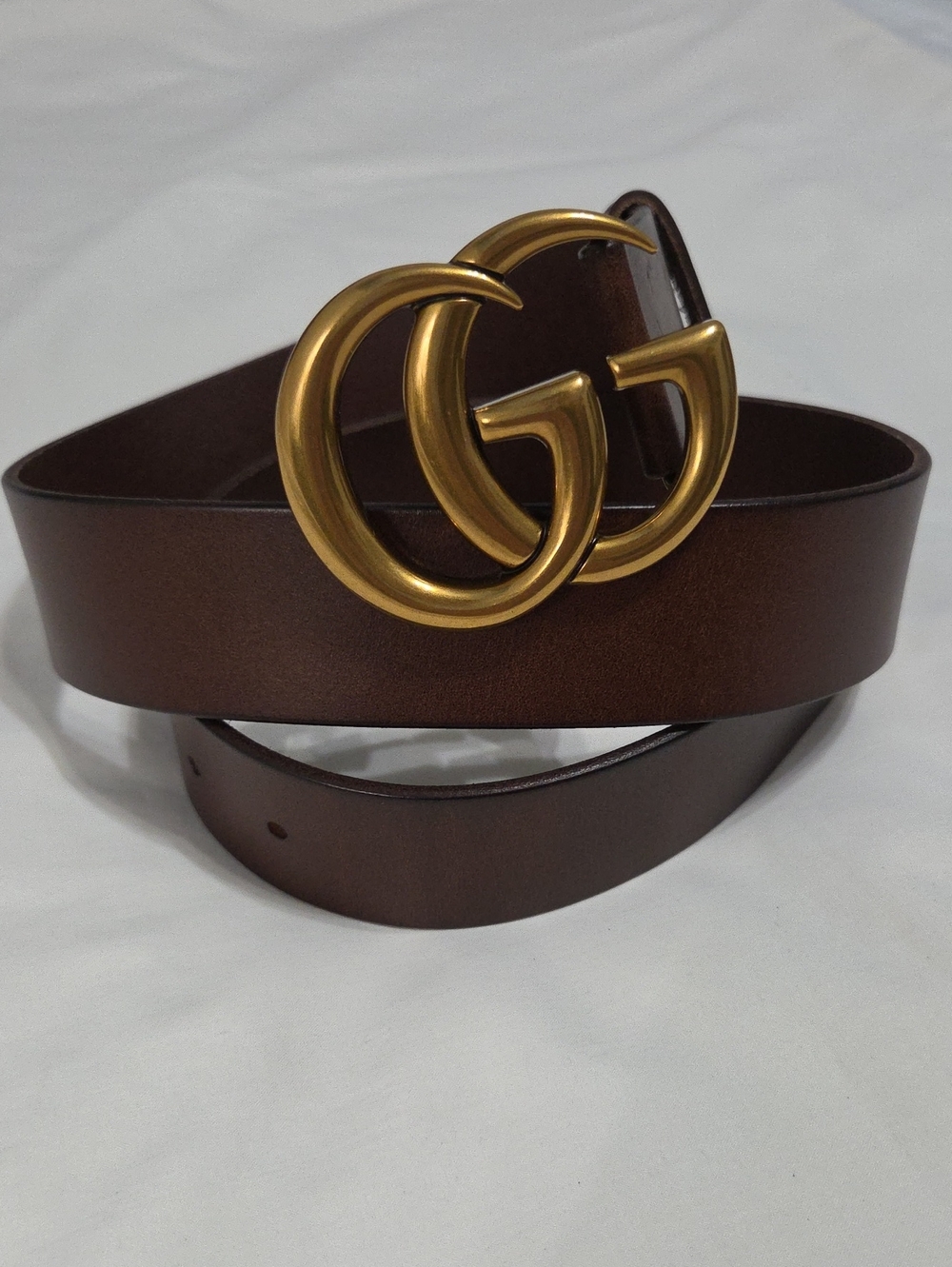 Gucci Brown Leather Belt with Gold Double GG Buckle 85cm